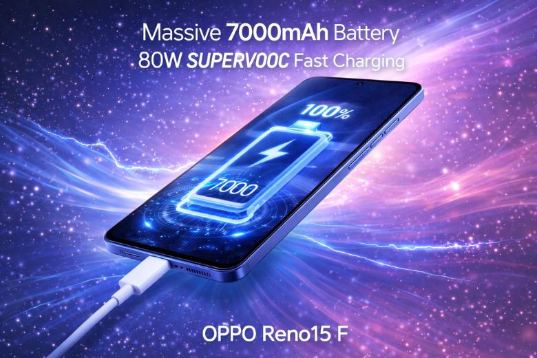 Pin OPPO Reno15 F khủng 7000mAh với sạc siêu nhanh 80W