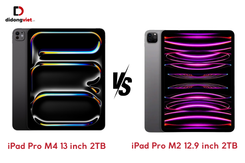 iPad Pro M4 13 inch 2TB Wifi vượt trội hơn iPad Pro M2 12.9 inch 2TB B nhờ hiệu năng mạnh hơn với chip M4