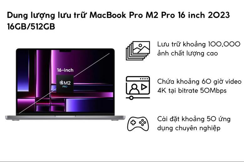 Bộ nhớ 512GB của MacBook Pro M2 Pro 16 inch