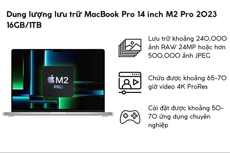 Dung lượng khủng MacBook Pro 14 inch M2 Pro 2023 16GB/1TB