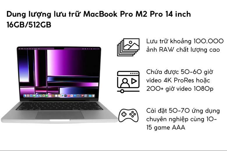 MacBook Pro M2 Pro 14 inch 16GB/512GB dung lượng khủng
