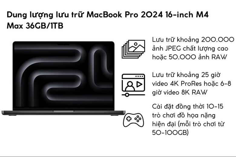 MacBook Pro 2024 16-inch M4 Max 36GB/1TB dung lượng khủng