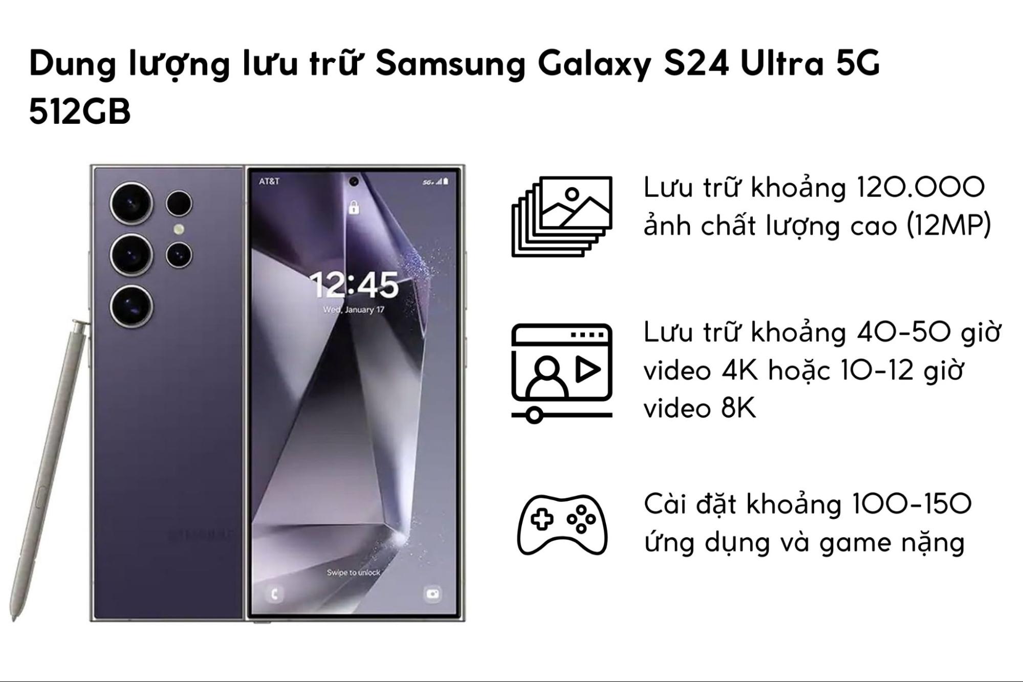 Dung lượng lưu trữ Samsung Galaxy S24 Ultra 5G 512GB