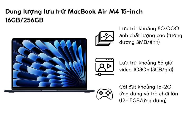 MacBook Air M4 15-inch 16GB/256GB bộ nhớ khủng