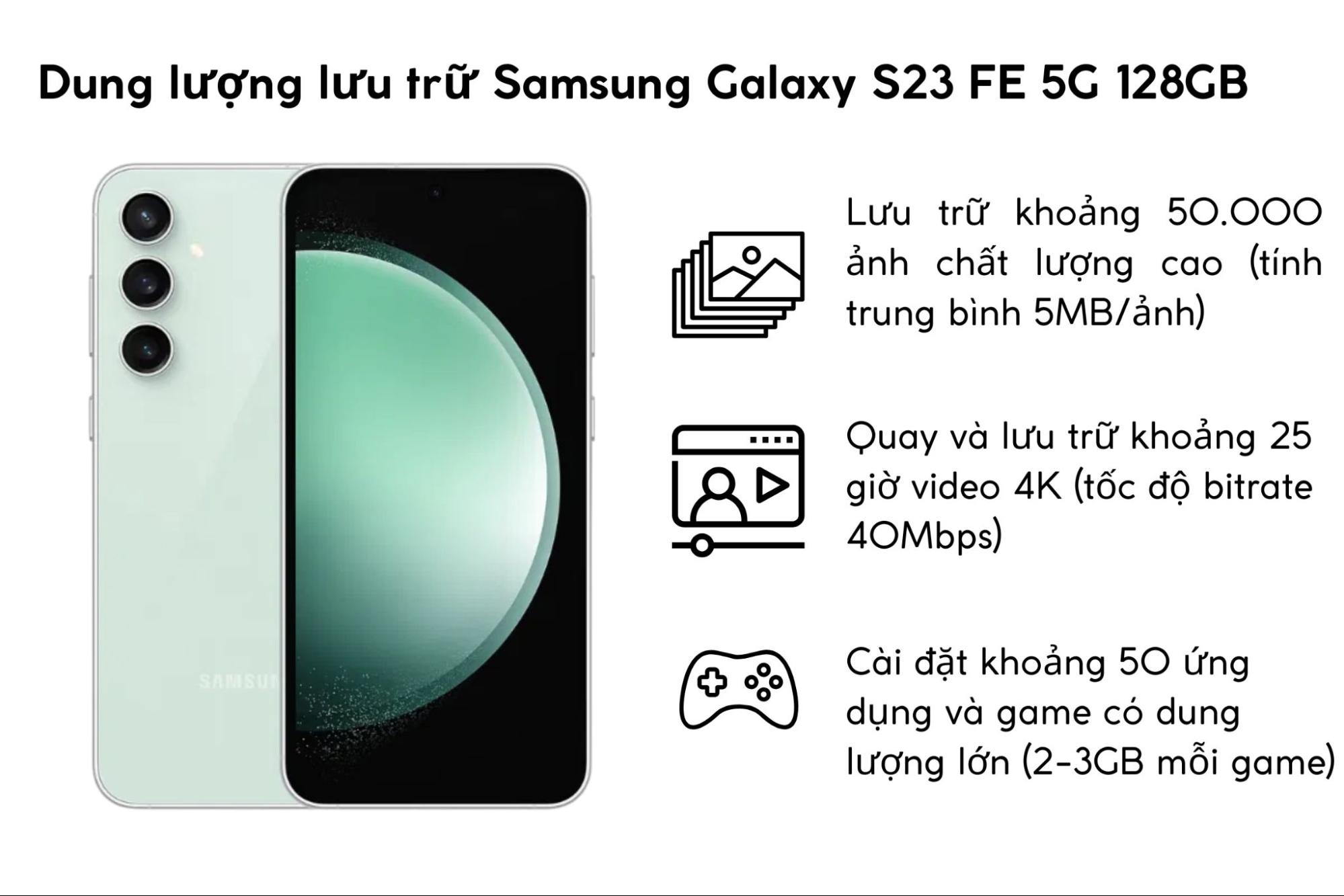 Dung lượng lưu trữ Samsung Galaxy S23 FE 5G 128GB Chính Hãng