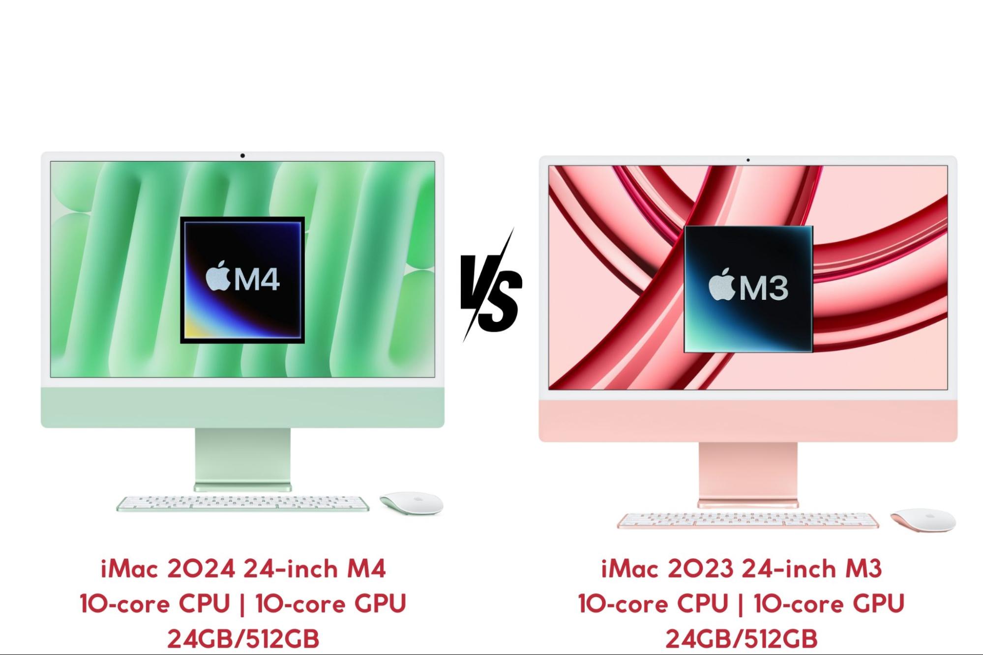 iMac 2024 24-inch M4 10‑core  vs iMac 2023 24-inch M3 10‑core 24GB/512GB