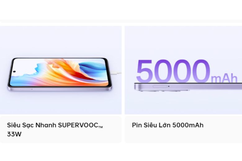 Pin 5000mAh và sạc nhanh 33W của OPPO A79 5G 8GB/256GB