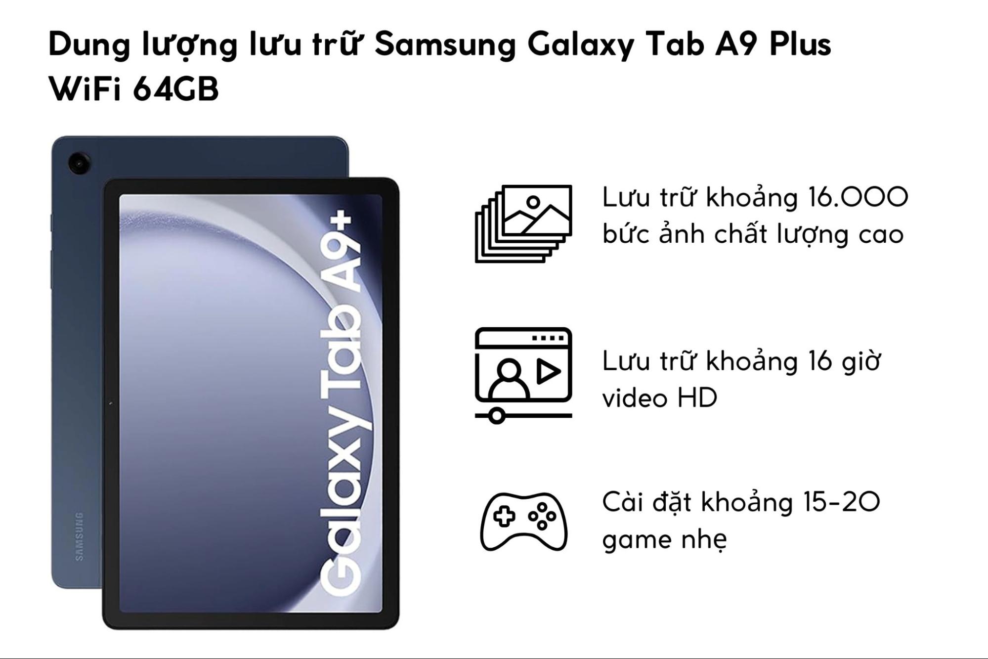 Dung lượng lưu trữ Samsung Galaxy Tab A9 Plus WiFi 64GB
