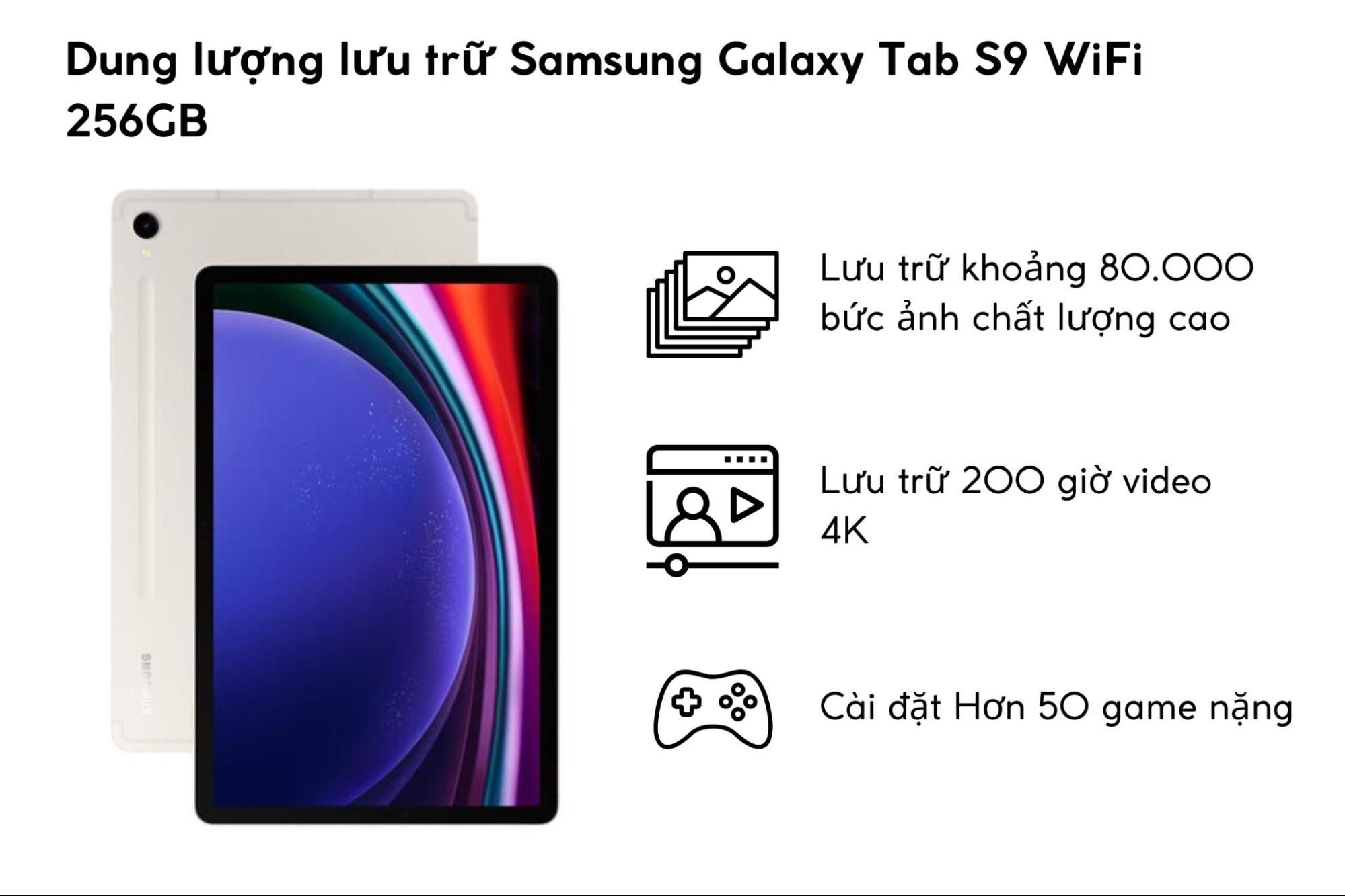 Bộ nhớ 256GB của Samsung Galaxy Tab S9 WiFi