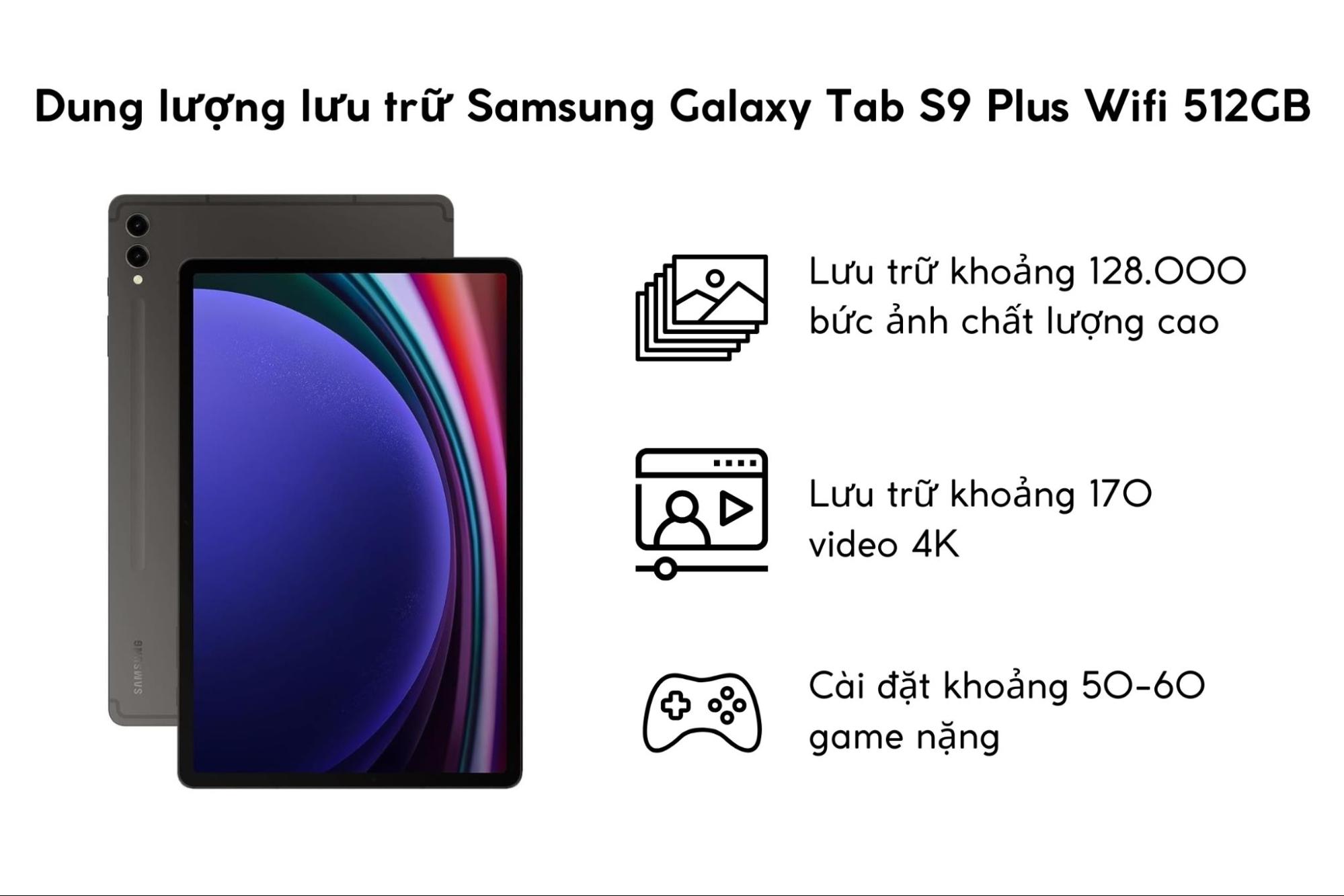 Dung lượng lưu trữ Samsung Galaxy Tab S9 Plus Wifi 512GB