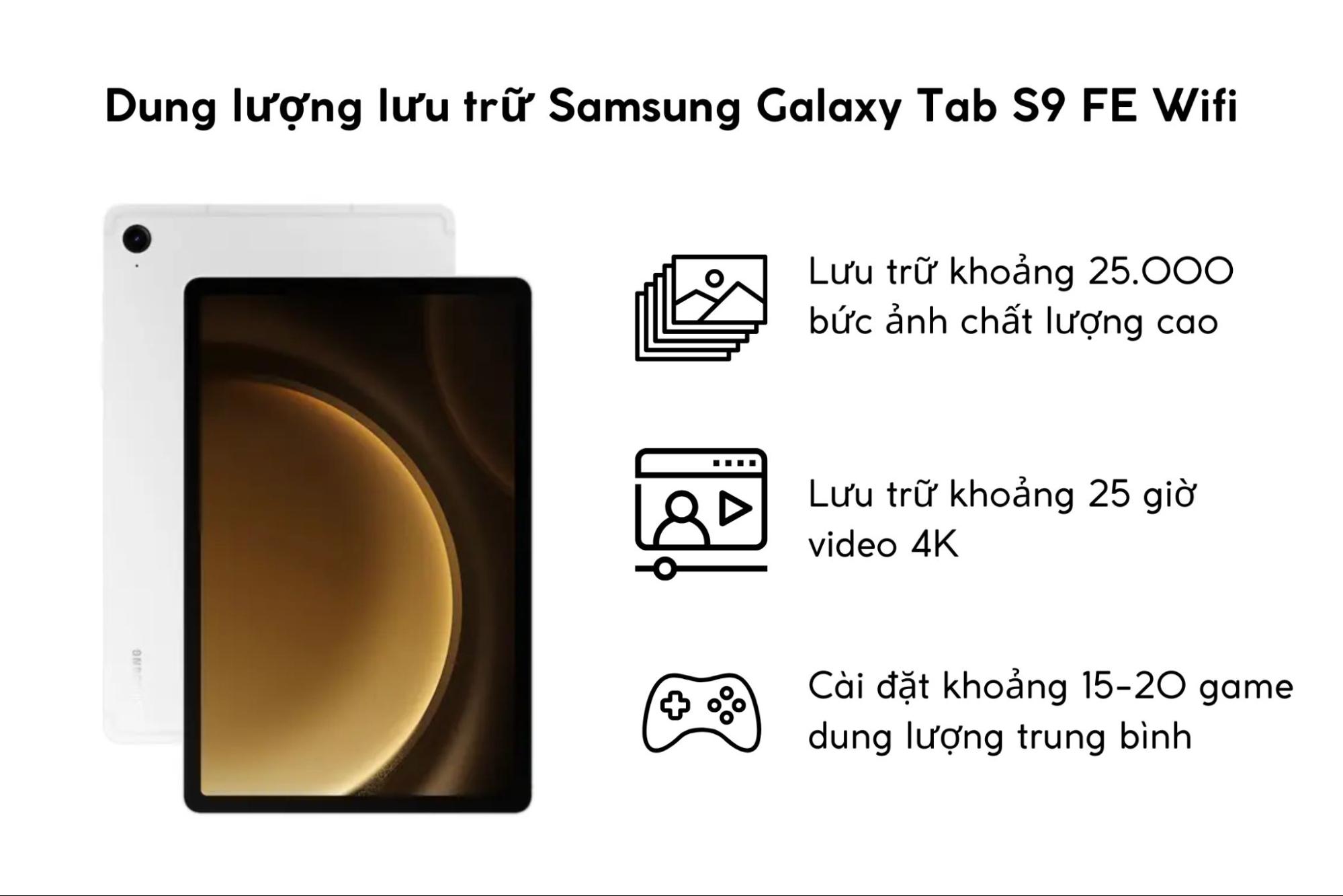 Dung lượng lưu trữ Samsung Galaxy Tab S9 FE Wifi 128GB