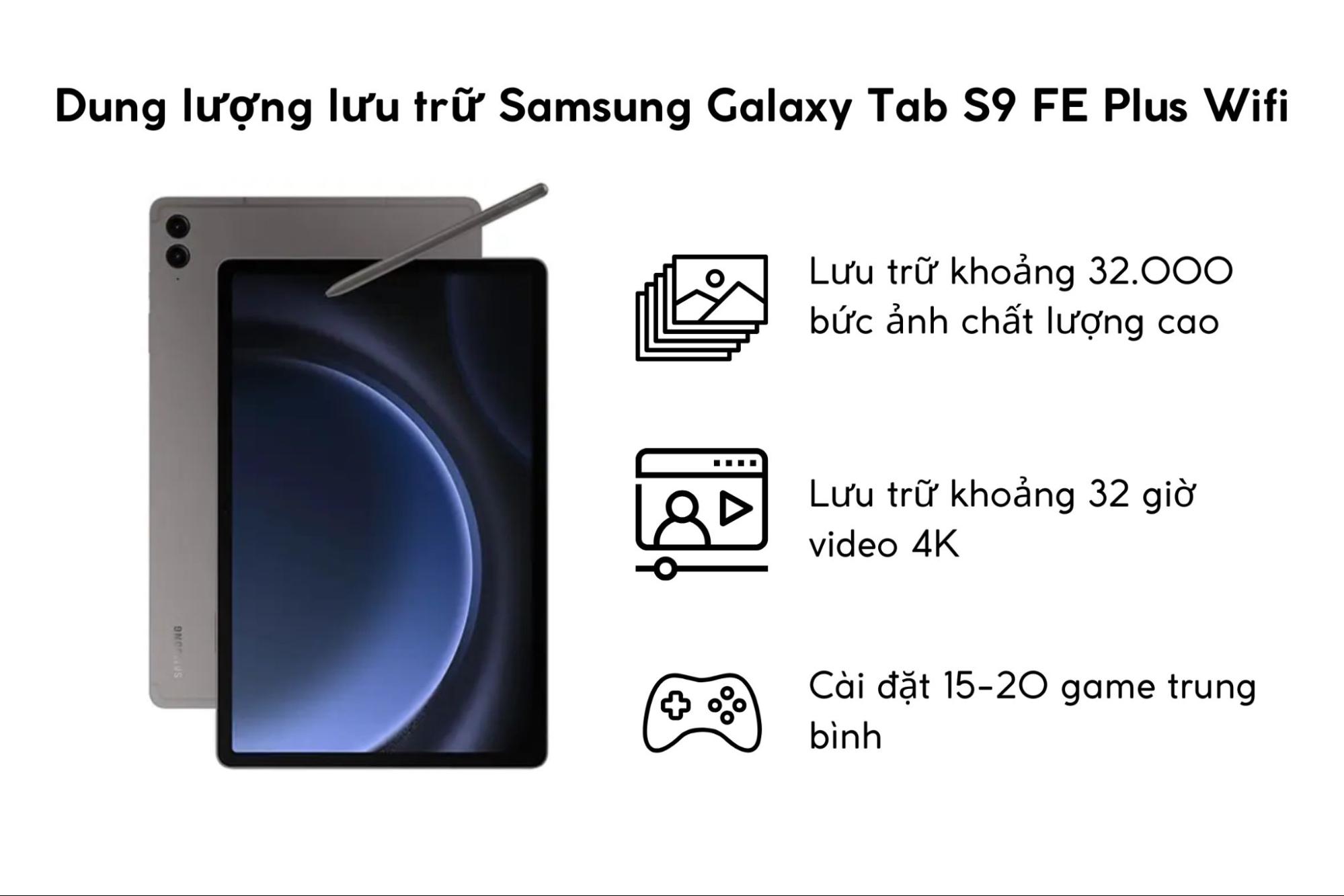 Dung lượng lưu trữ Samsung Galaxy Tab S9 FE Plus Wifi