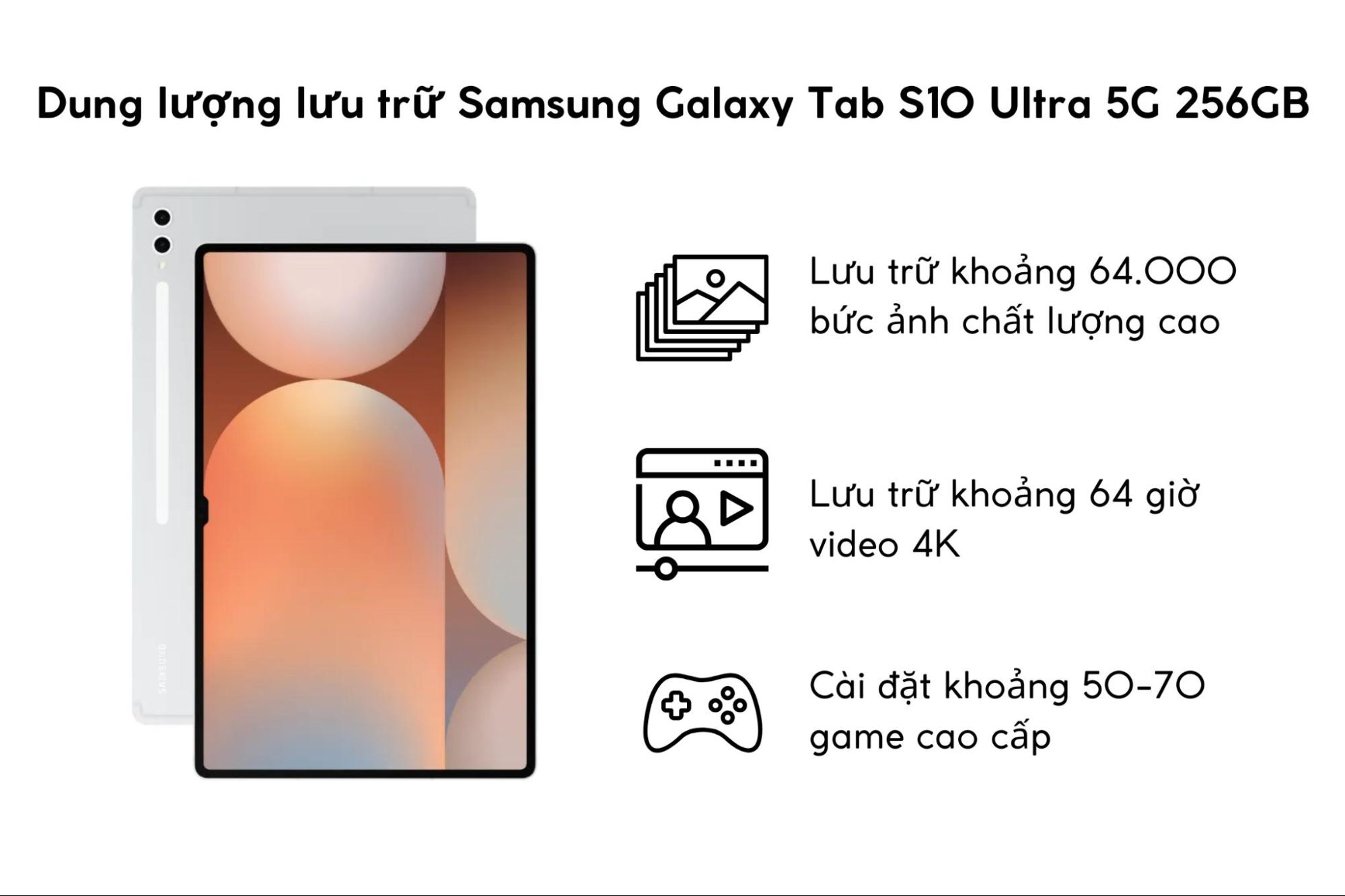 Bộ nhớ 256GB của Samsung Galaxy Tab S10 Ultra 5G 256GB
