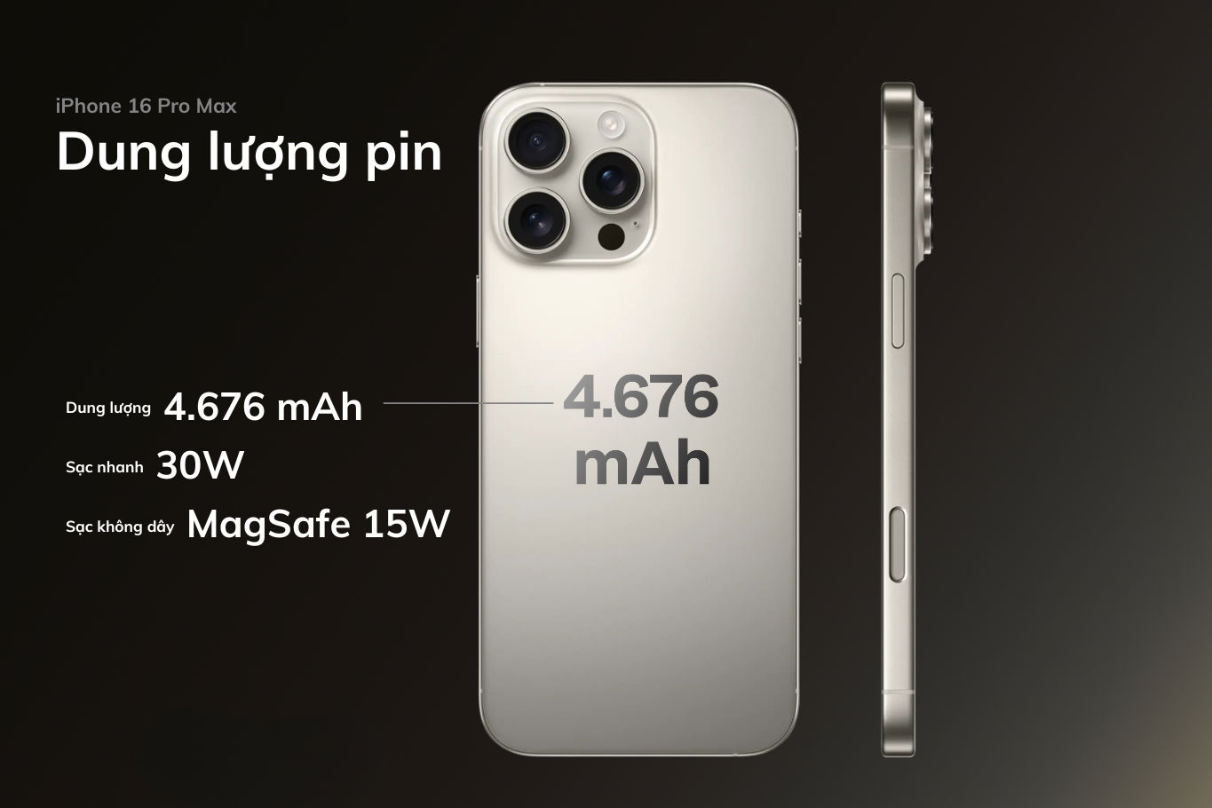 Dung lượng pin lớn trên iPhone 16 Pro Max đáp ứng tốt nhu cầu sử dụng liên tục