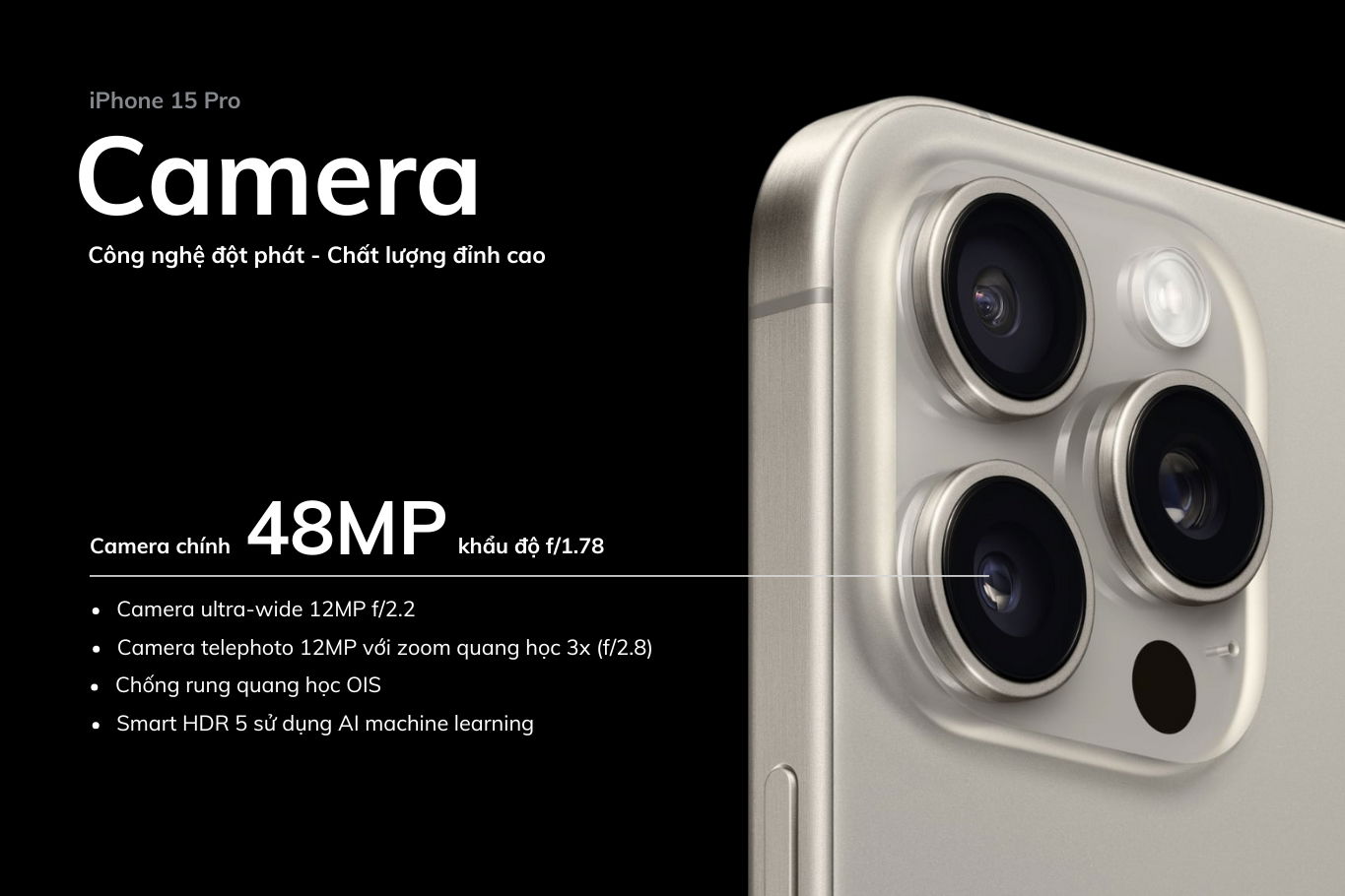 Camera cảm biến 48MP với zoom quang học 3x