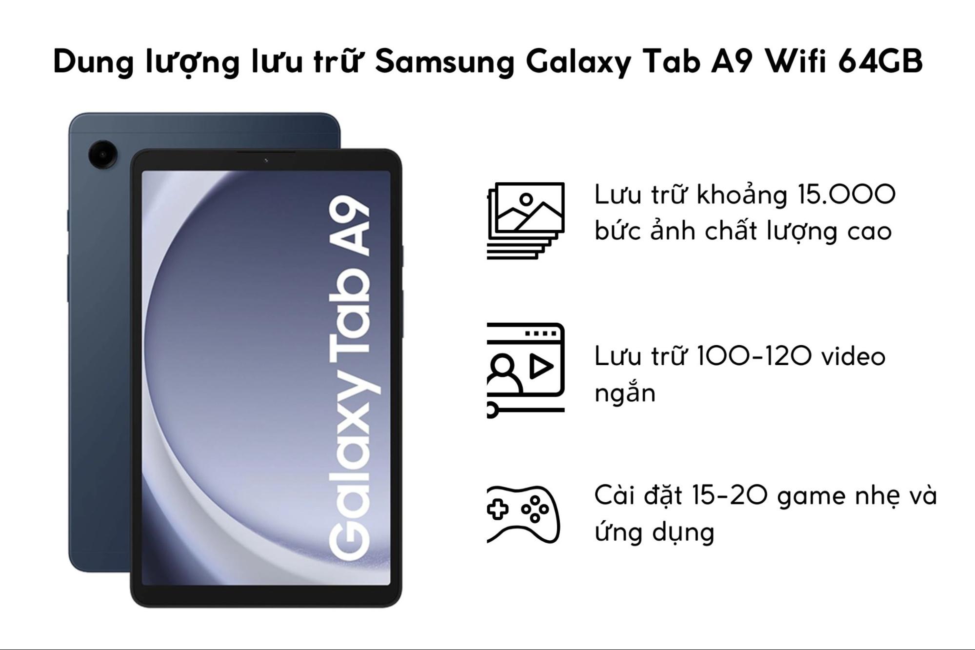 Dung lượng lưu trữ Samsung Galaxy Tab A9 Wifi 64GB