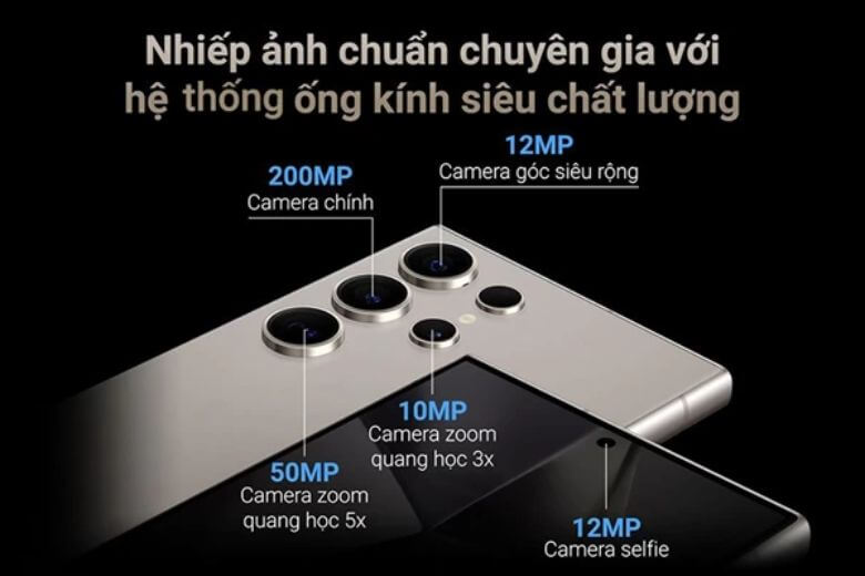 Hệ thống camera là điểm mạnh của S24 Ultra với cụm 4 ống kính đa dụng. Samsung Galaxy S24 Ultra 5G 512GB cũ sở hữu hệ thống camera là điểm mạnh của S24 Ultra với cụm 4 ống kính đa dụng.