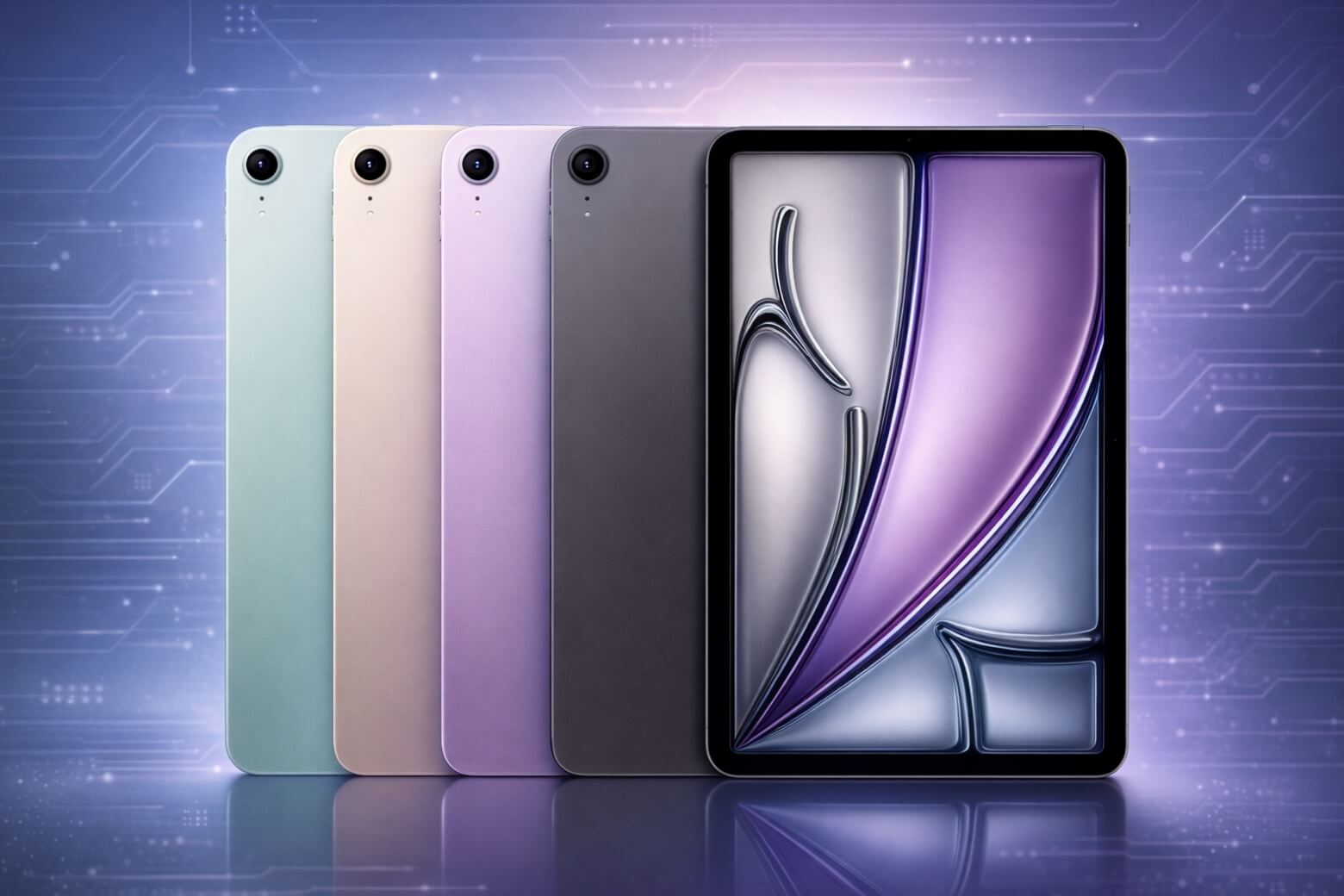 iPad Air M4 11" 512GB WiFi có 4 tùy chọn màu sắc — Tím, Ánh Sao, Xám, Xanh