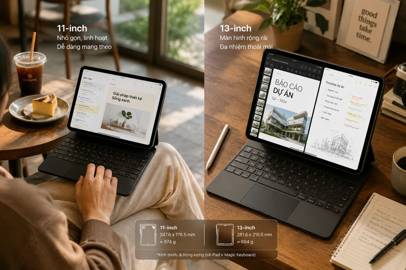  So sánh kích thước và không gian hiển thị thực tế giữa iPad Air M4 11 inch và 13 inch