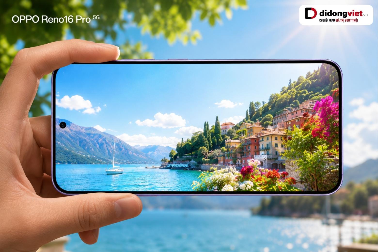 Màn hình LTPO 1.5K của OPPO Reno16 Pro 5G hiển thị sắc nét dưới ánh nắng mặt trời