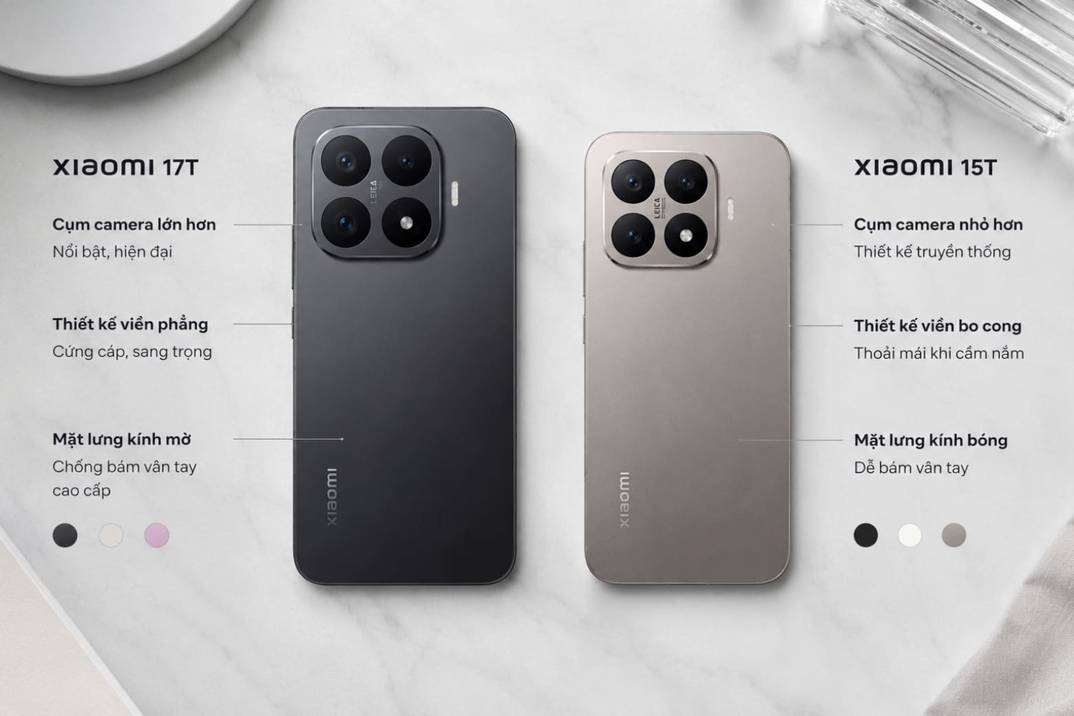  Đánh giá thiết kế mặt lưng và cụm camera giữa dòng Xiaomi 17T và Xiaomi 15T