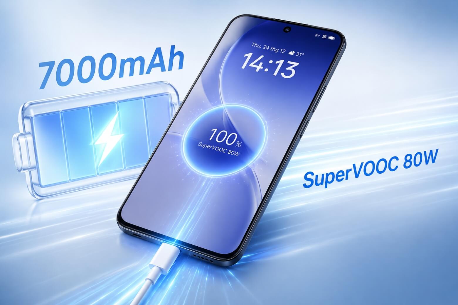OPPO Reno15 F pin 7000mAh sạc SuperVOOC 80W OPPO Reno15 F pin 7000mAh sạc SuperVOOC 80W