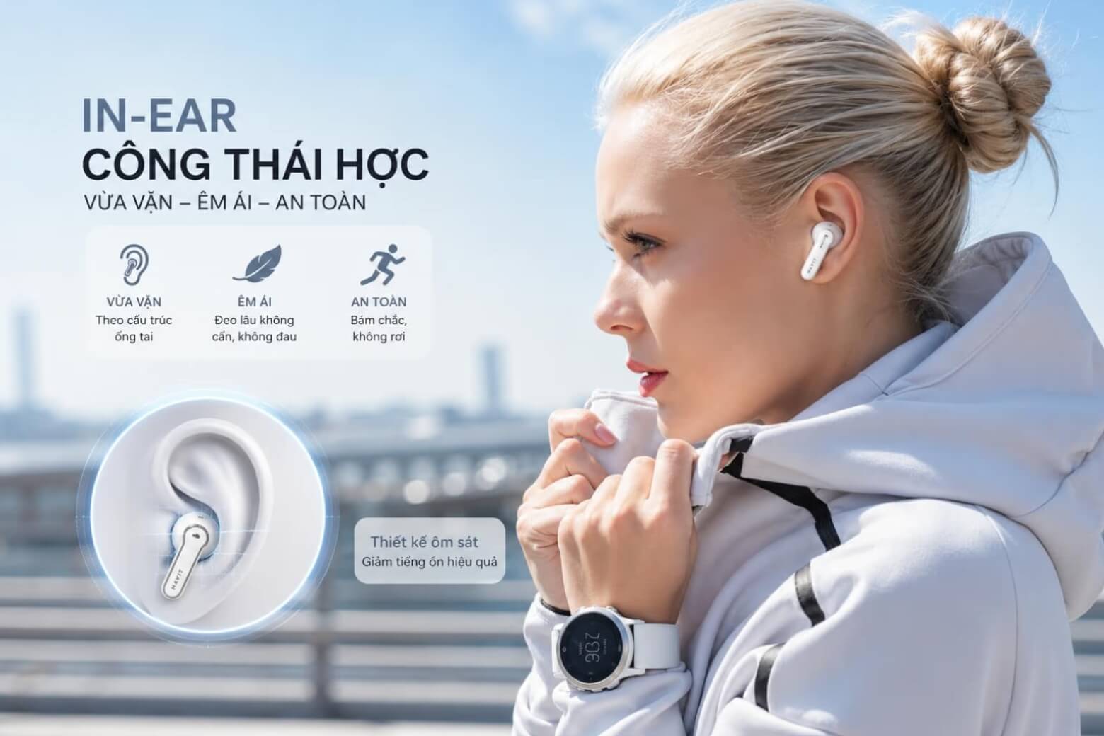Tai nghe True Wireless Havit ANC TW999 cảm giác đeo trên tai nhẹ tênh