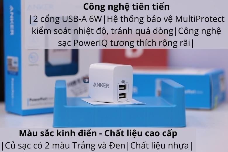 Củ sạc Anker PowerPort Mini 2 cổng, 12w - A2620