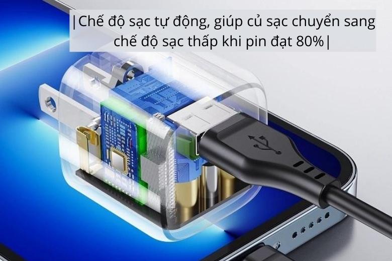 củ sạc còn được nghiên cứu thê, khả năng sạc tự động - chuyển chế độ dòng sạc thấp khi pin đạt 80%