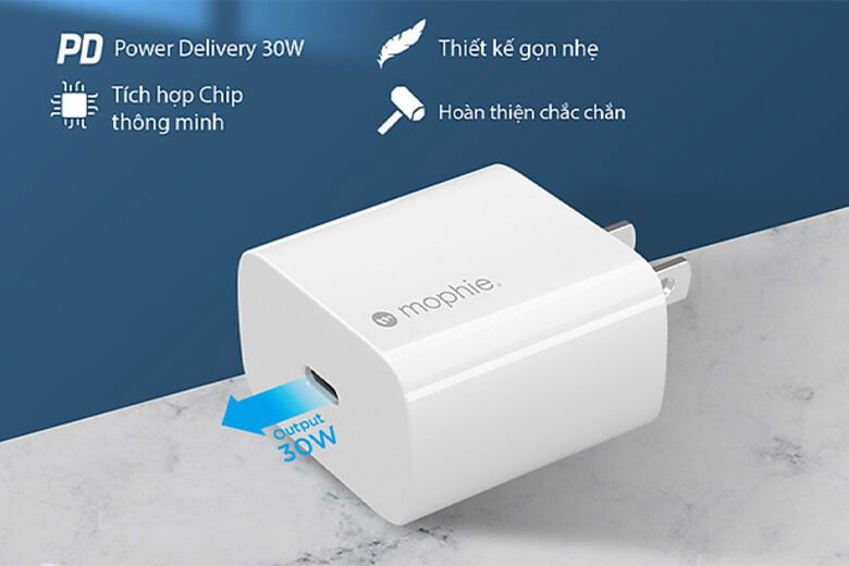 Củ sạc Mophie PD 30W USB-C GaN - Cho khả năng sạc nhanh, tương thích với hầu hết các smartphone hiện nay