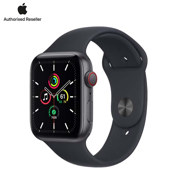 Apple Watch SE 44mm (4G) viền nhôm xám - Dây cao su chính hãng (Full VAT)-Dây đen