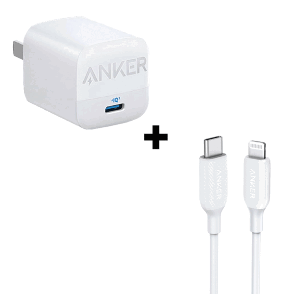Bộ Combo cáp sạc Anker 30W Type-C to Lightning-Màu trắng
