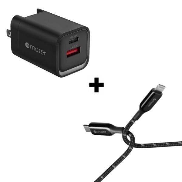 Bộ Combo cáp sạc Mazer 33W Lightning-Màu đen