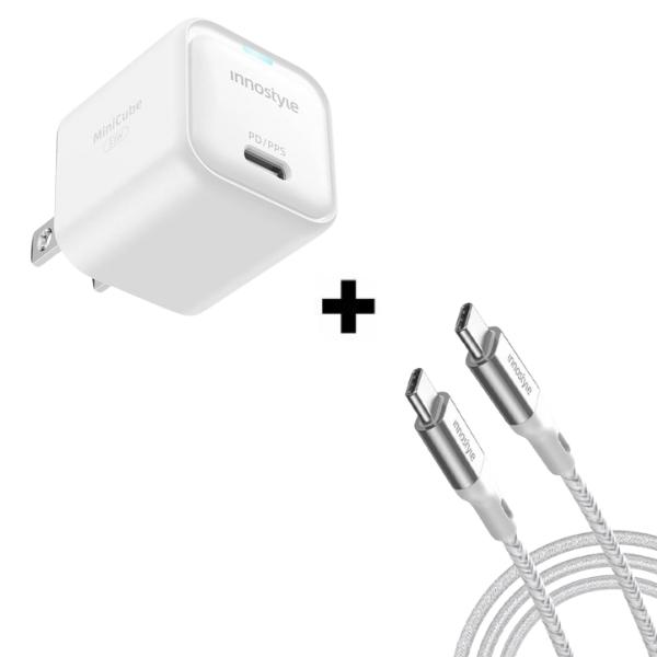 Bộ combo sạc cáp Innostyle 33W PowerFlex Type-C to Lightning-Màu trắng