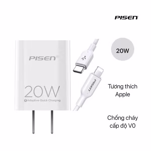 Bộ sạc cáp Pisen Quick PD 20W TS-C135 - ảnh 1