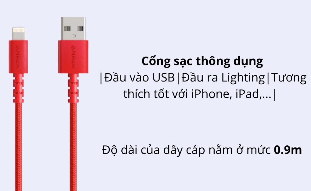 Bộ Combo cáp sạc Anker 12W Lightning A8012-Màu đen