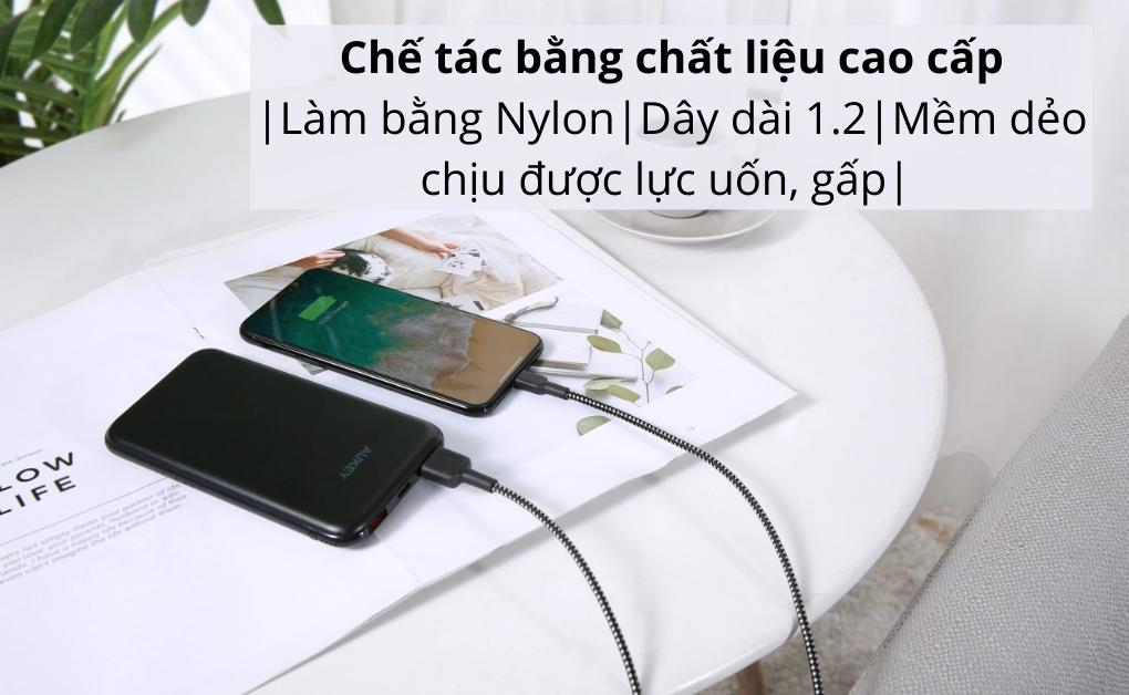 Cáp sạc Aukey A-Lightning MFi CB-BAL3 1.2m-Màu đen