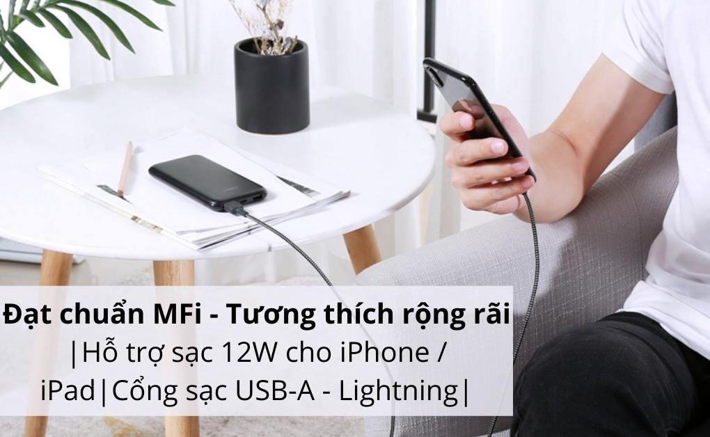 Cáp sạc Aukey A-Lightning MFi CB-BAL3 1.2m-Màu đen