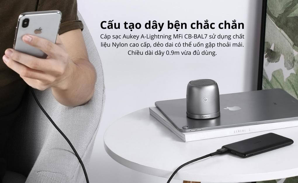 Cáp sạc Aukey A-Lightning MFi CB-BAL7 0.9m