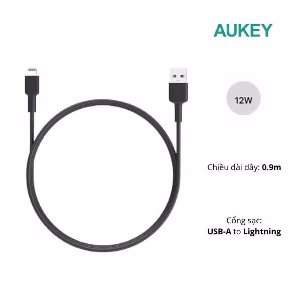 Cáp sạc Aukey A-Lightning MFi CB-BAL7 0.9m - ảnh 1