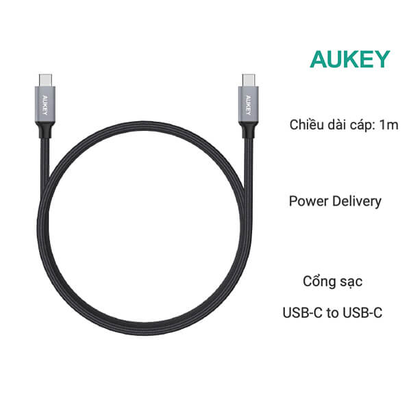 Cáp sạc Aukey C-C Aukey CB-CD5 1m màu đen