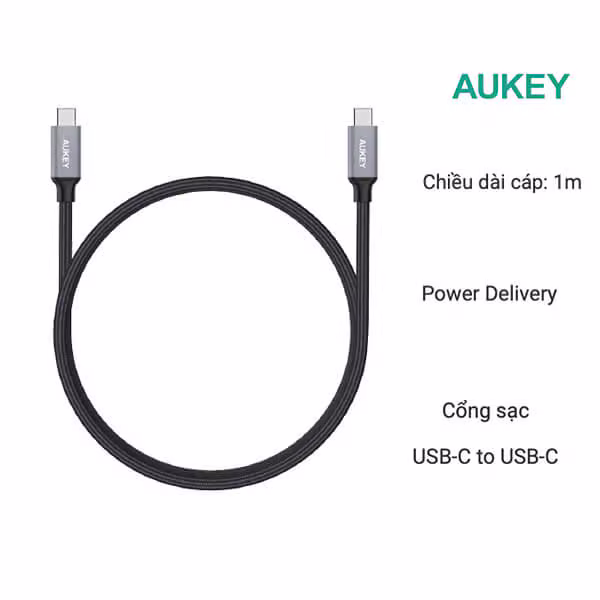 Cáp sạc Aukey C-C Aukey CB-CD5 1m màu đen - ảnh 3
