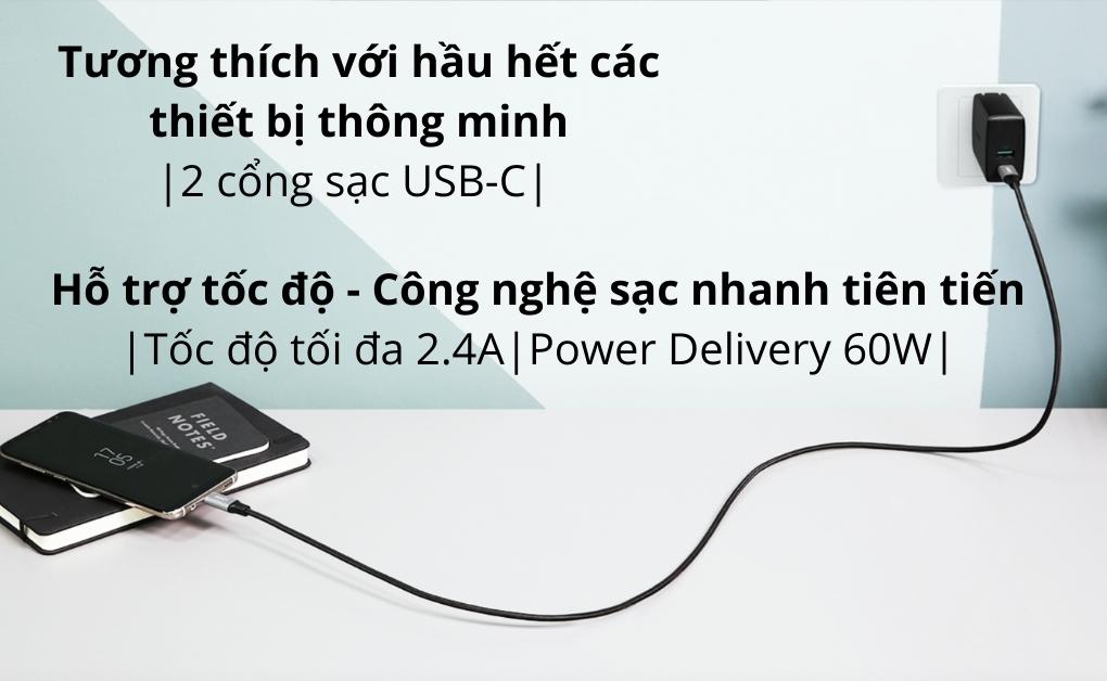 Cáp sạc Aukey C-C Aukey CB-CD5 1m màu đen