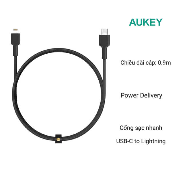 Cáp sạc Aukey C-Lightning MFi CB-CL3 0.9m