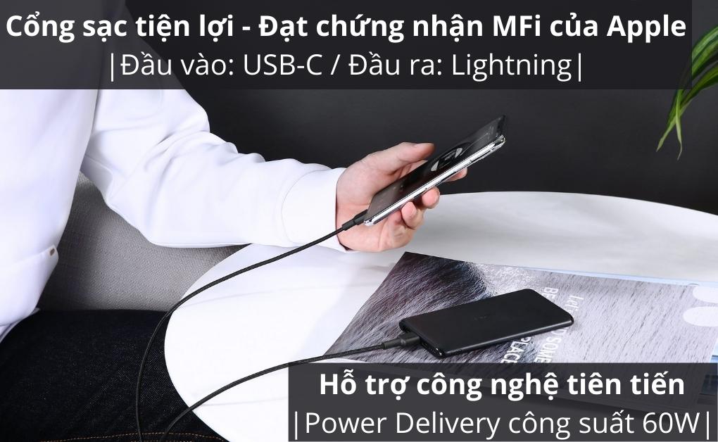 Bộ combo cáp sạc Aukey 20W Lightning CB-CL3 màu đen