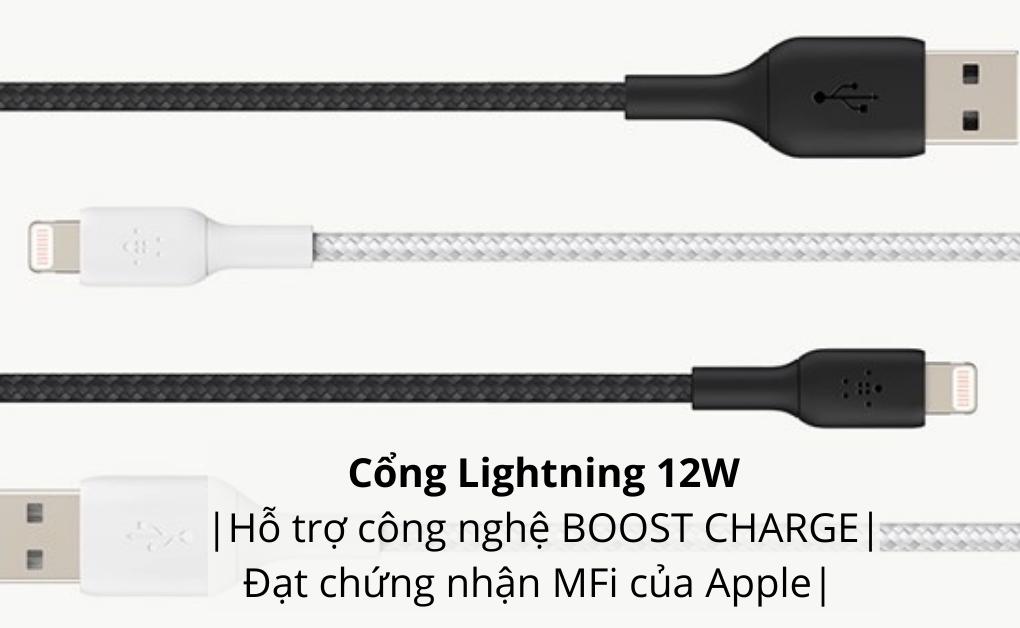 Cáp sạc Lightning 1m vỏ dù 12W Belkin