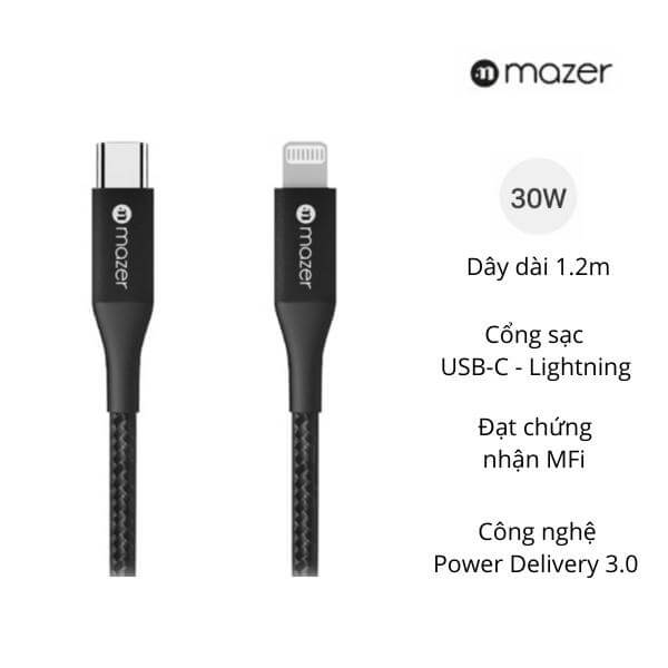 Cáp sạc MAZER ALU.DURA.TEK USB-C to Lightning