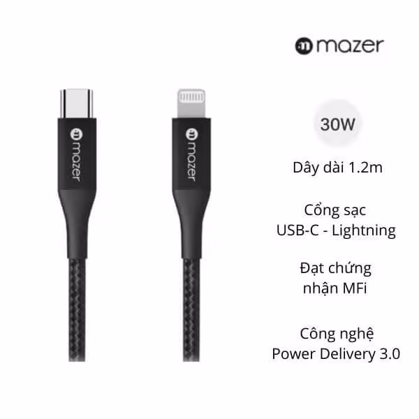 Cáp sạc MAZER ALU.DURA.TEK USB-C to Lightning - ảnh 1