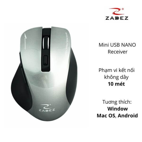 Chuột không dây Zadez M-353-Màu bạc
