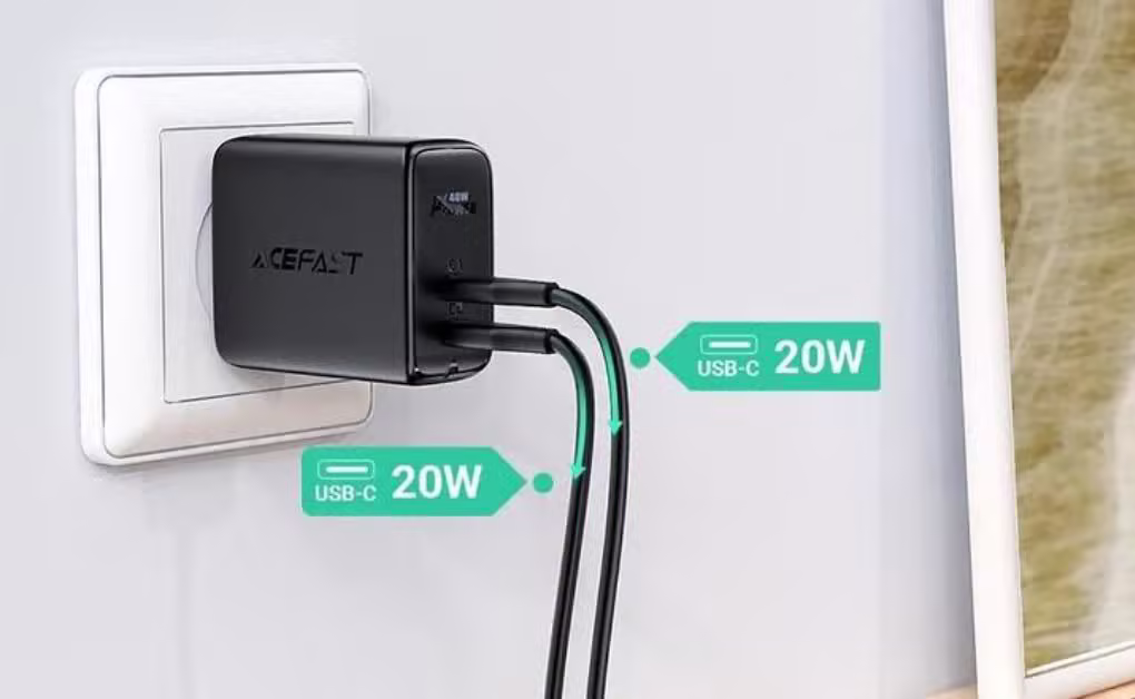 Củ sạc ACEFAST PD3.0 40W 2 cổng USB-C (US) A11 trắng - ảnh 2